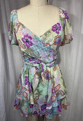 la boudoir miami vintage inspired 40s purple and turquoise paisley print ruffle romper (2)
