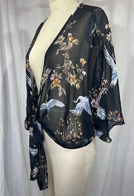 la boudoir miami vintage y2k black semi sheer crane print wrap blouse (2)