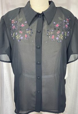 la boudoir miami vintage 90s sheer black flower painted button down blouse (3)