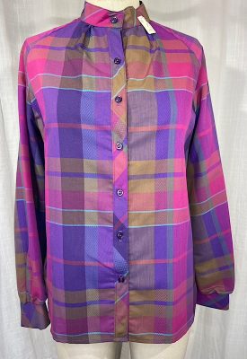la boudoir miami vintage 70s purple plaid deadstock button down blouse (2)