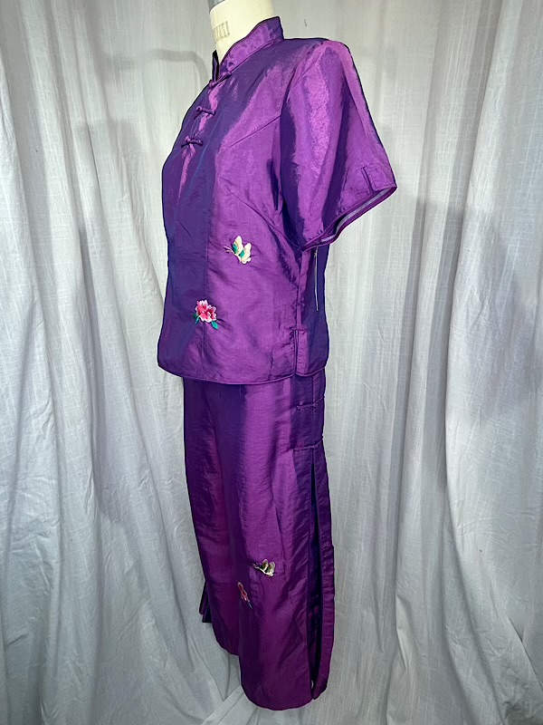 la boudoir miami vintage 90s purple oriental flower embroidered pant set (2)