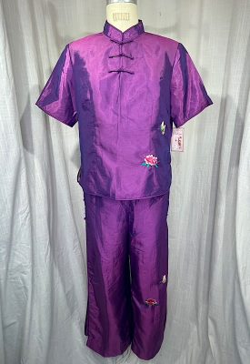 la boudoir miami vintage 90s purple oriental flower embroidered pant set (2)