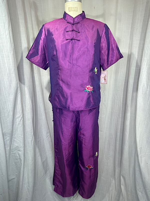 la boudoir miami vintage 90s purple oriental flower embroidered pant set (2)