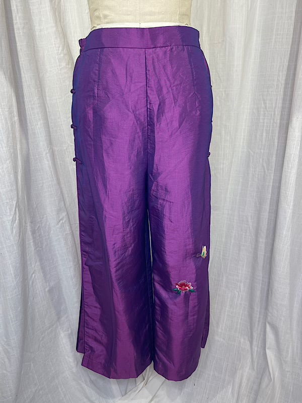 la boudoir miami vintage 90s purple oriental flower embroidered pant set (2)