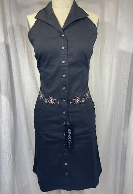 la boudoir miami vintage 90s black denim western halter dress embroidered (2)