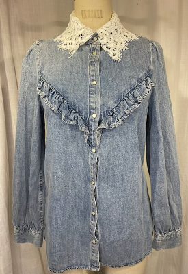la boudoir miami vintage inspired denim western blouse with lace collar (2)