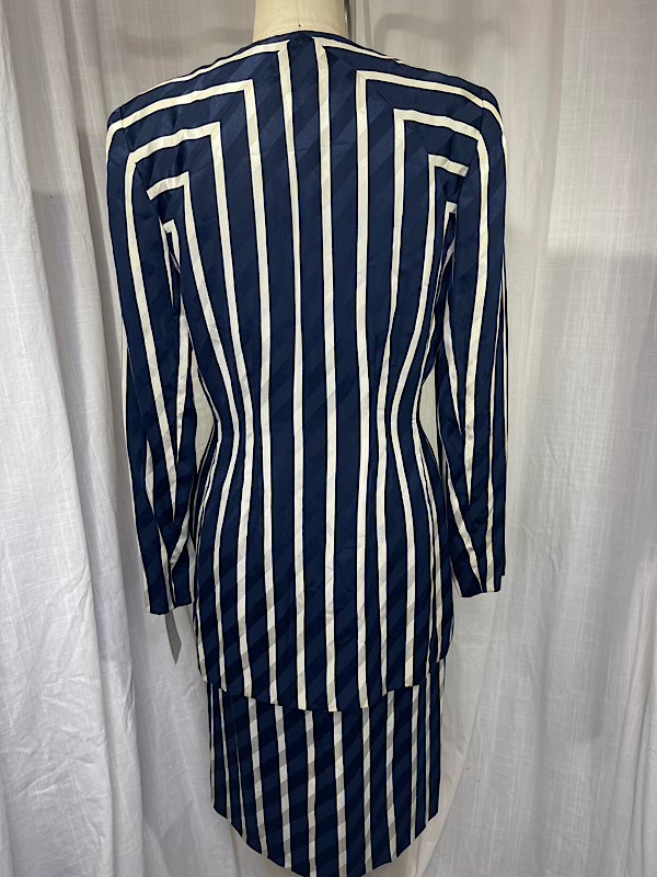 la boudoir miami vintage 90s carolina herrara navy blue and white stripe couture skirt set (9)