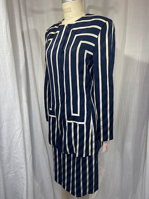 la boudoir miami vintage 90s carolina herrara navy blue and white stripe couture skirt set (9)