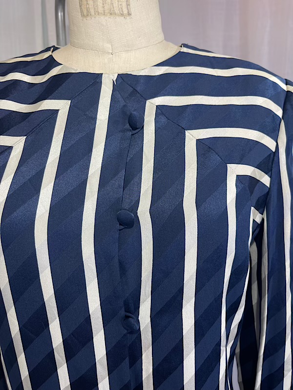 la boudoir miami vintage 90s carolina herrara navy blue and white stripe couture skirt set (9)
