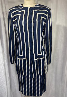 la boudoir miami vintage 90s carolina herrara navy blue and white stripe couture skirt set (9)