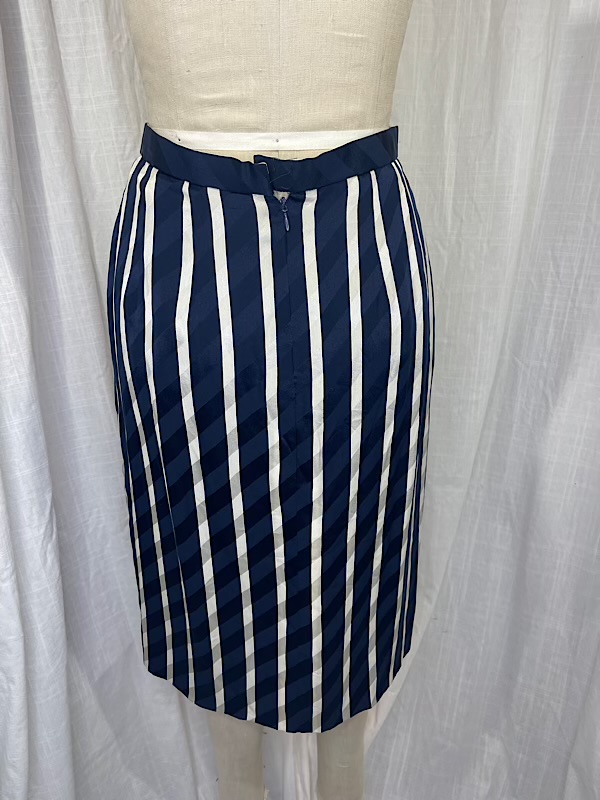la boudoir miami vintage 90s carolina herrara navy blue and white stripe couture skirt set (9)