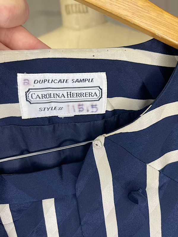 la boudoir miami vintage 90s carolina herrara navy blue and white stripe couture skirt set (9)