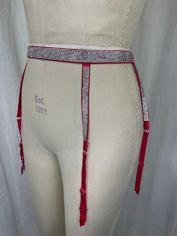 la boudoir miami vintage inspired red satin rhinestone garter belt victorias secret (2)