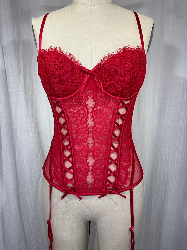 la boudoir miami vintage inspired victorias secret red lace bustier with garters (2)