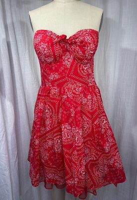 la boudoir miami vintage y2k red bandana print strapless dress marilyn monroe (3)
