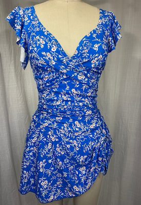la boudoir miami vintage inspired 50s blue flower print one piece skirt bathing suit (2)