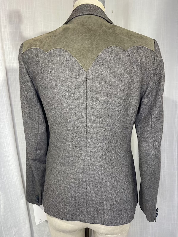 la boudoir miami vintage 1970s grey and green suede westerb blazer (2)