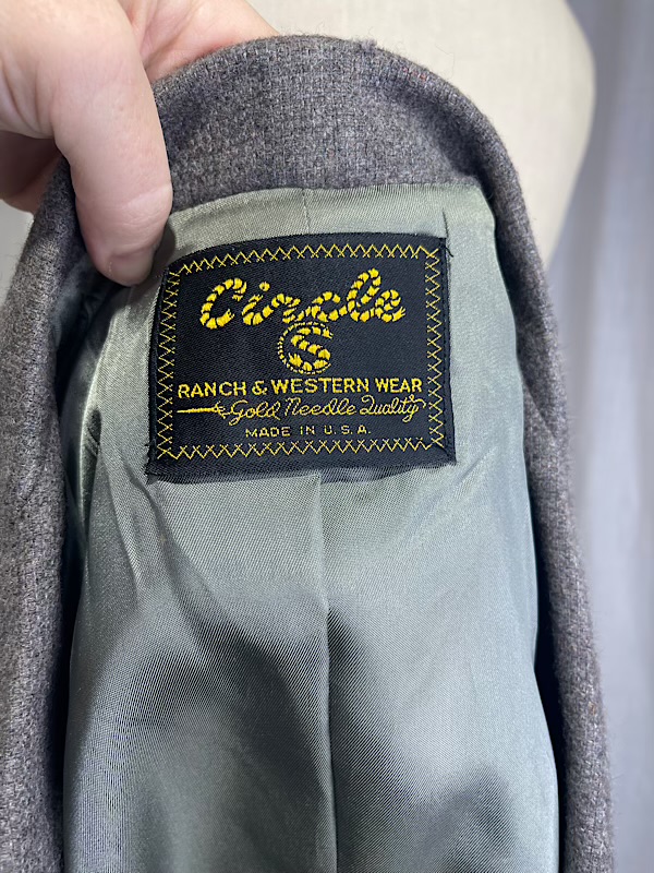 la boudoir miami vintage 1970s grey and green suede westerb blazer (2)