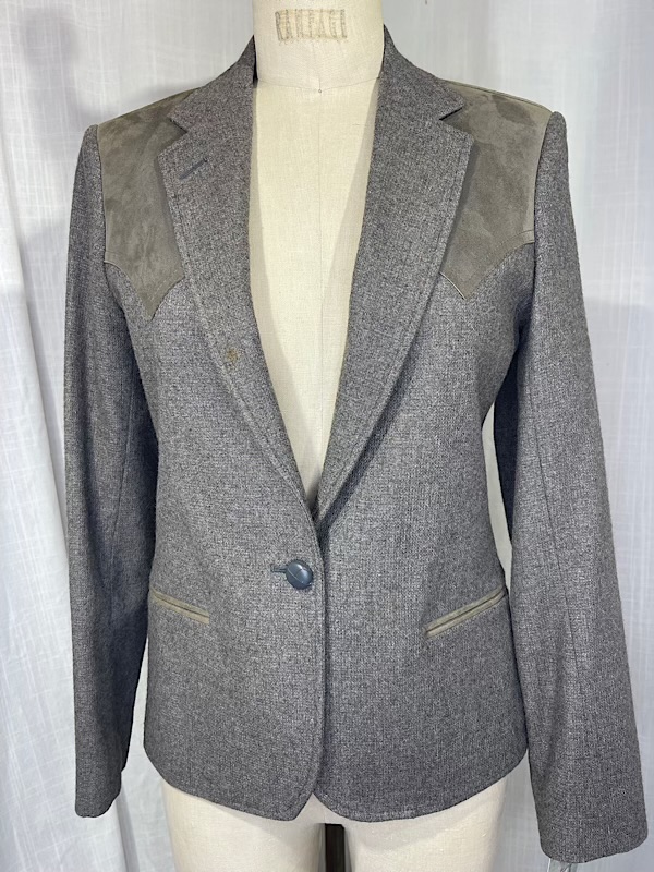 la boudoir miami vintage 1970s grey and green suede westerb blazer (2)