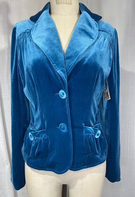 la boudoir miami vintage y2k teal blue velvet blazer (2)