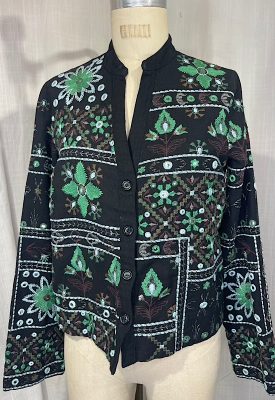 la boudoir miami vintage inspired black and green abstract embroidered jacket (3)