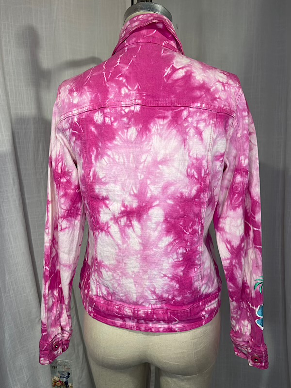 la boudoir miami vintage y2k pink and white tie dye denim jacket with floral embroidery (2)