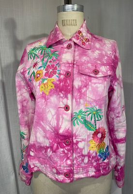 la boudoir miami vintage y2k pink and white tie dye denim jacket with floral embroidery (2)