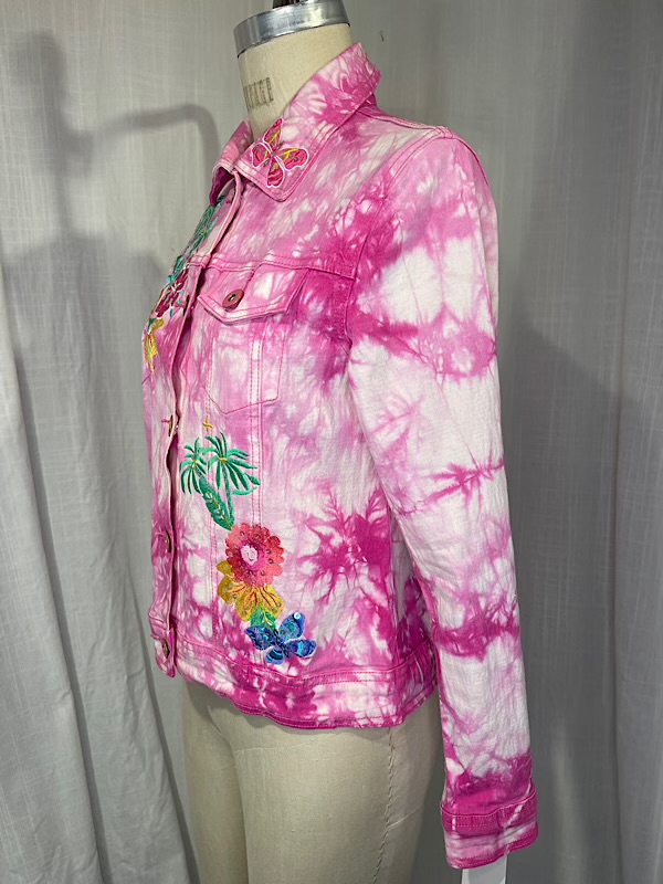 la boudoir miami vintage y2k pink and white tie dye denim jacket with floral embroidery (2)
