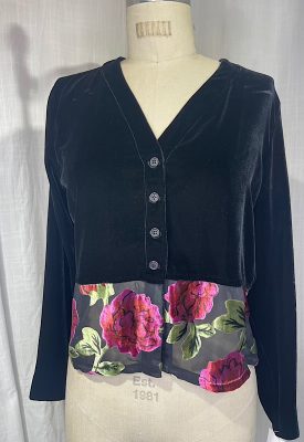 la boudoir miami vintage 90s black velvet blouse with rose penne velvet trim (2)
