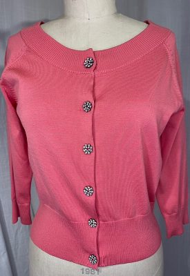 la boudoir miami vintage y2k peach knit cardigan sweater with rhinetone buttons (2)