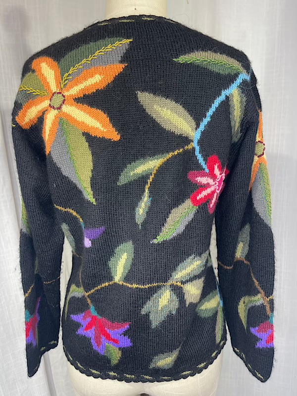 la boudoir miami vintage 90s black floral knit embroidered handmade alpaca sweater peru (2)