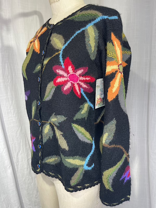la boudoir miami vintage 90s black floral knit embroidered handmade alpaca sweater peru (2)