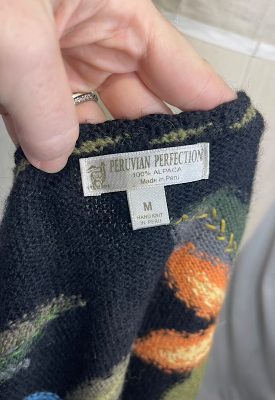 la boudoir miami vintage 90s black floral knit embroidered handmade alpaca sweater peru (2)
