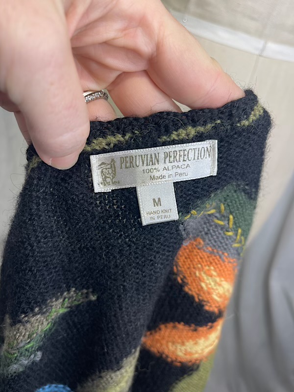 la boudoir miami vintage 90s black floral knit embroidered handmade alpaca sweater peru (2)