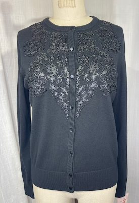 la boudoir miami vintage y2k black knit cardigan sweater with black beading (3)