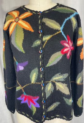 la boudoir miami vintage 90s black floral knit embroidered handmade alpaca sweater peru (2)