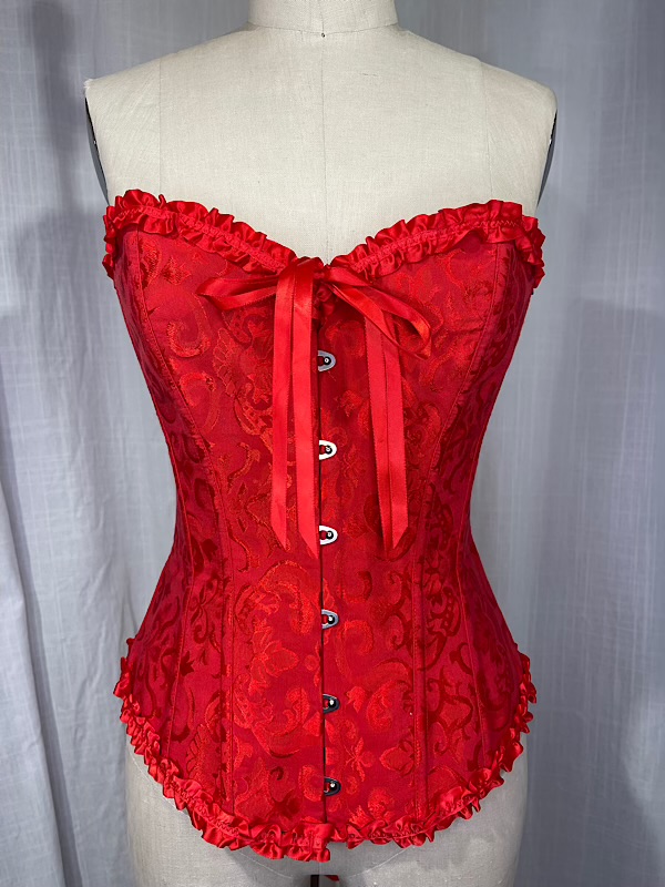 la boudoir miami vintage inspired red brocade lace-up corset (1)