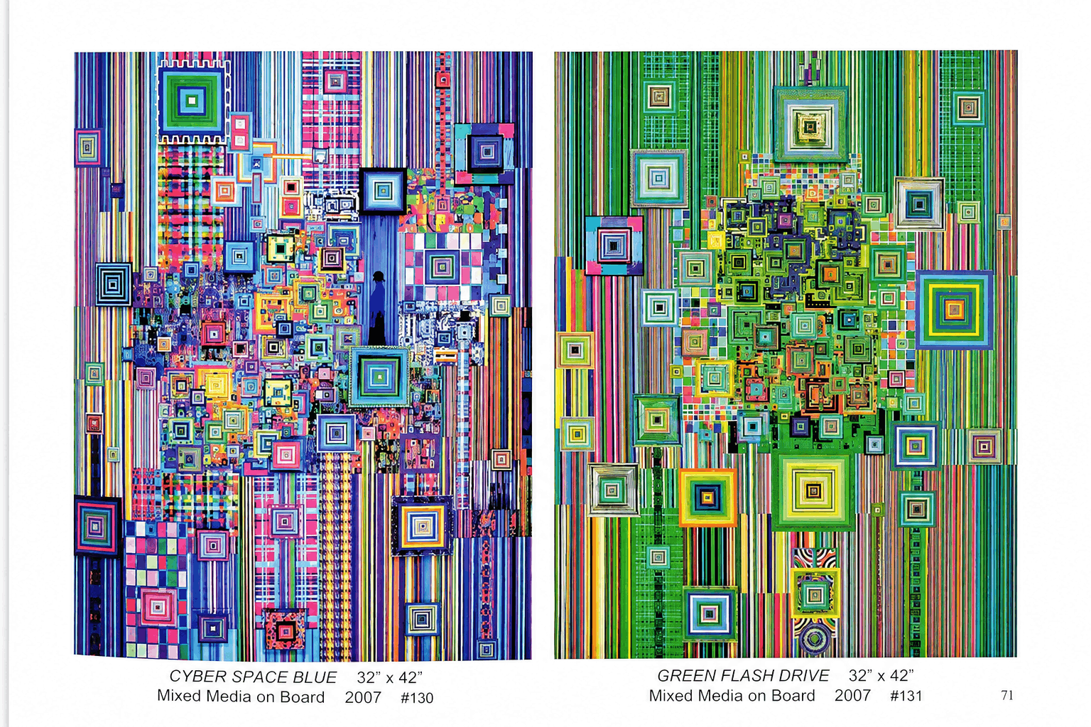 Cyber Space Blue and Green Flash Drive collage artworks by Robert M. Swedroe